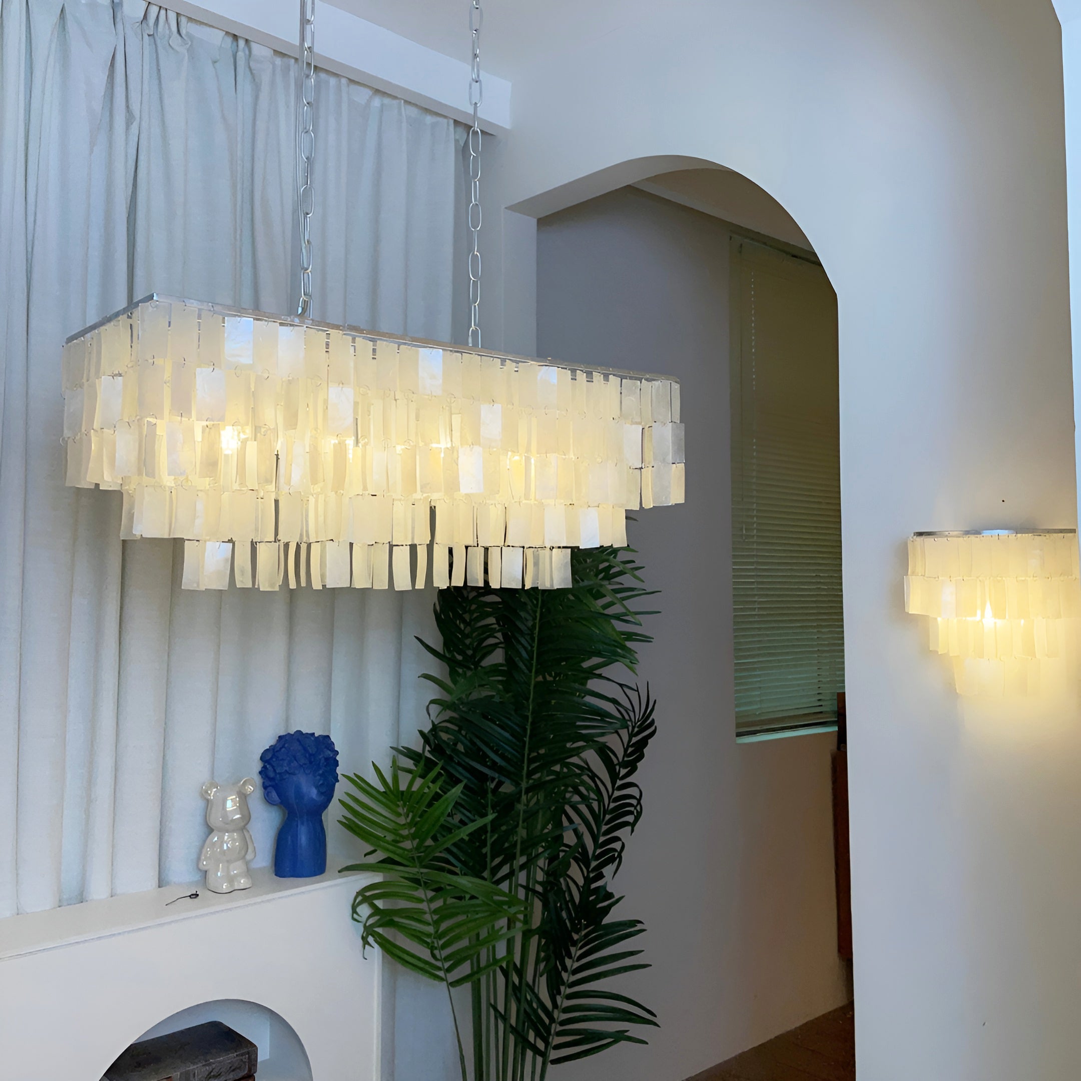 Modern Tiered Capiz Shell Chandelier Pendant Light Fixture for Indoor Decor