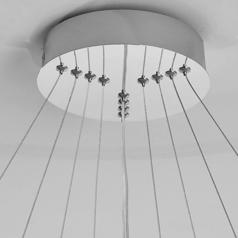 Modern Tiered LED Ring Chandelier in Polished Chrome Finish for Living and Dining Room