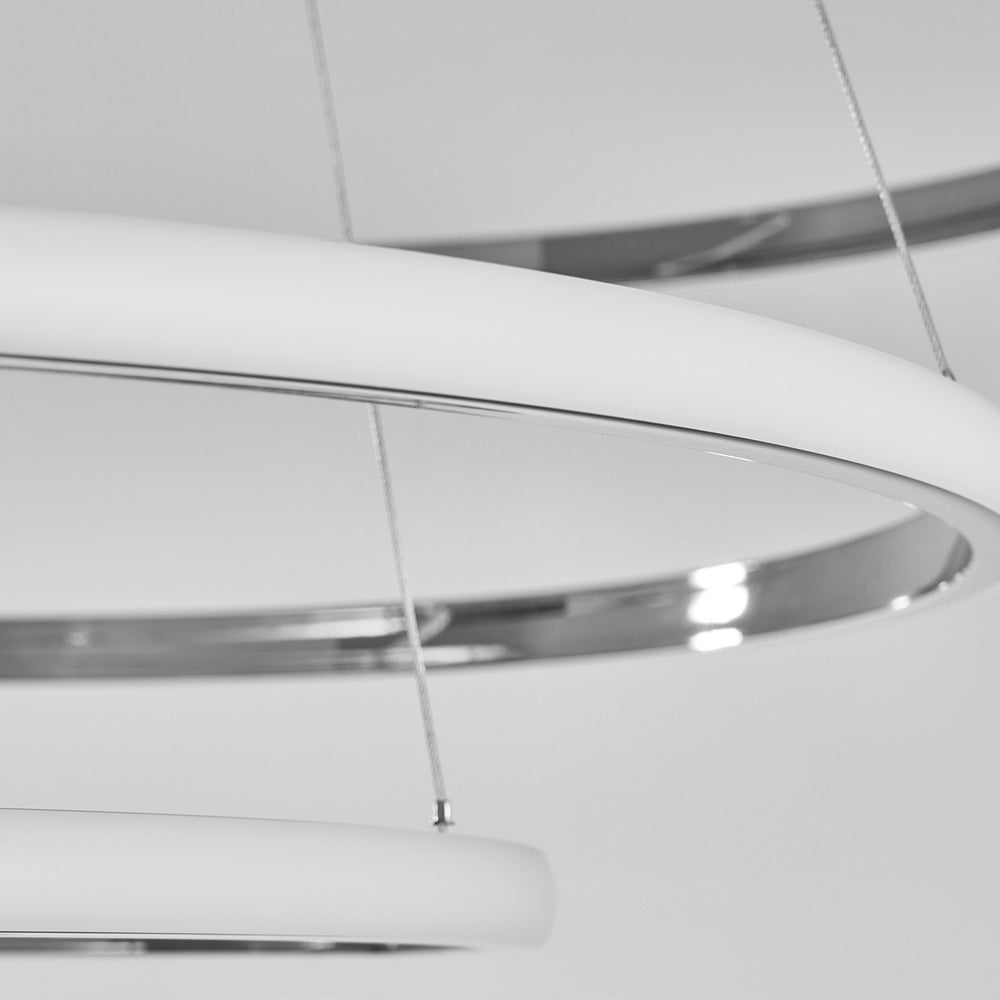 Modern Tiered LED Ring Chandelier in Polished Chrome Finish for Living and Dining Room