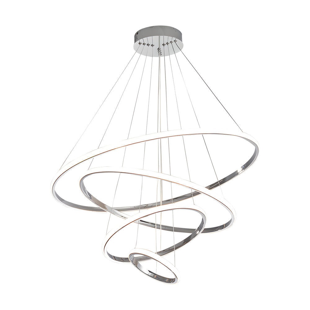 Modern Tiered LED Ring Chandelier in Polished Chrome Finish for Living and Dining Room