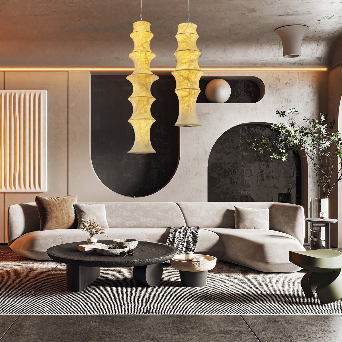 Modern Tiered Mulberry Silk Pendant Light Minimalist Tower Design for Interior