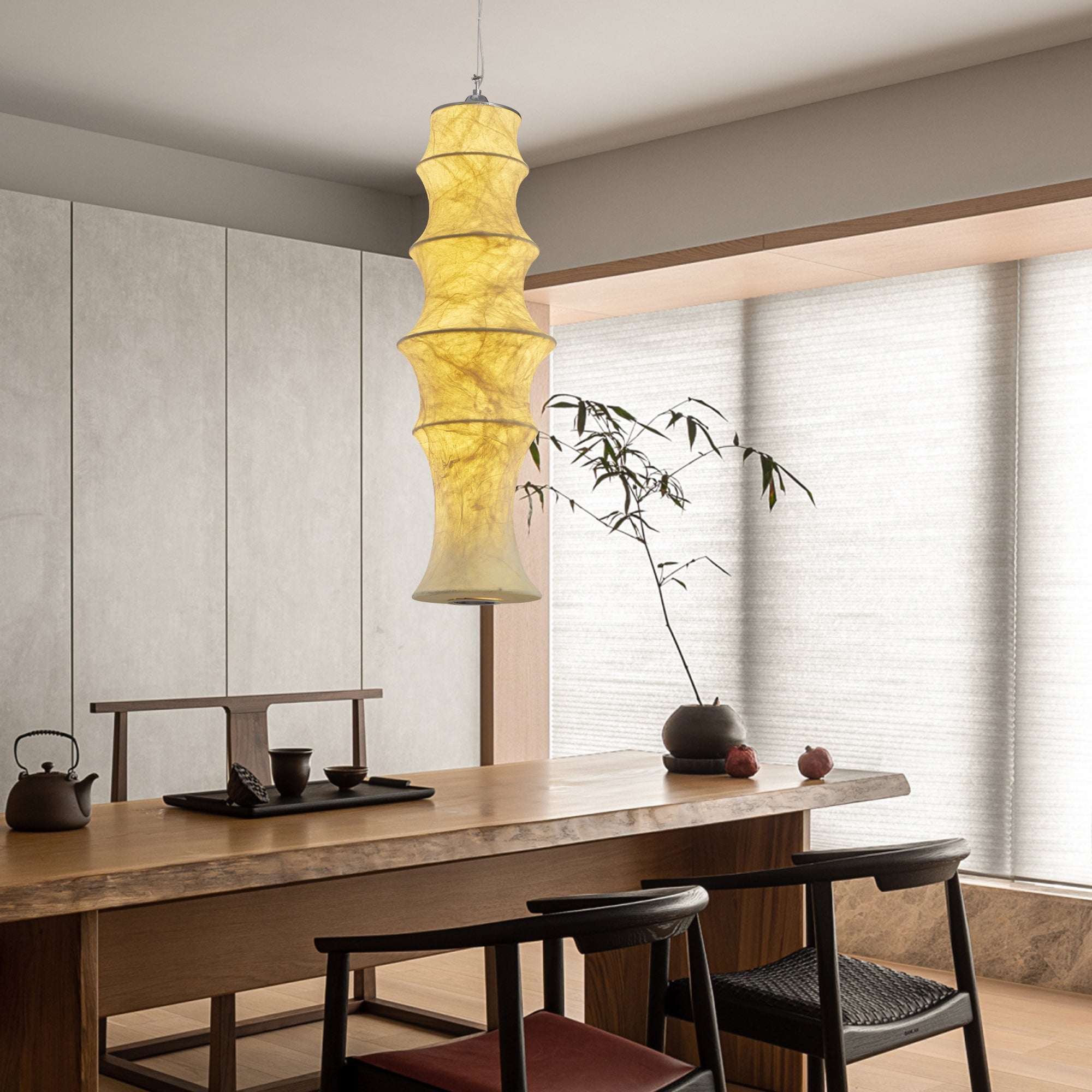 Modern Tiered Mulberry Silk Pendant Light Minimalist Tower Design for Interior