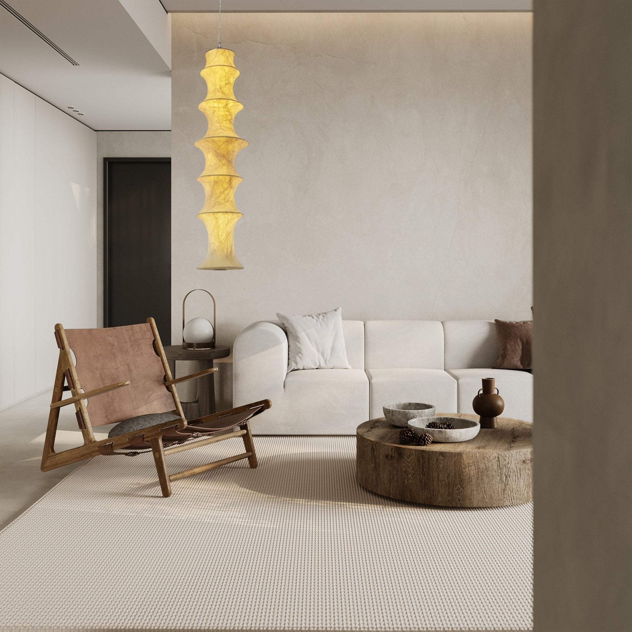 Modern Tiered Mulberry Silk Pendant Light Minimalist Tower Design for Interior