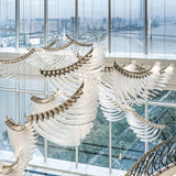 Modern Tiered Palmette Acrylic Chandelier with Ribbed Leaf Design and Chrome Finish
