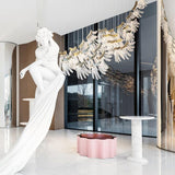Modern Tiered Palmette Acrylic Chandelier with Ribbed Leaf Design and Chrome Finish