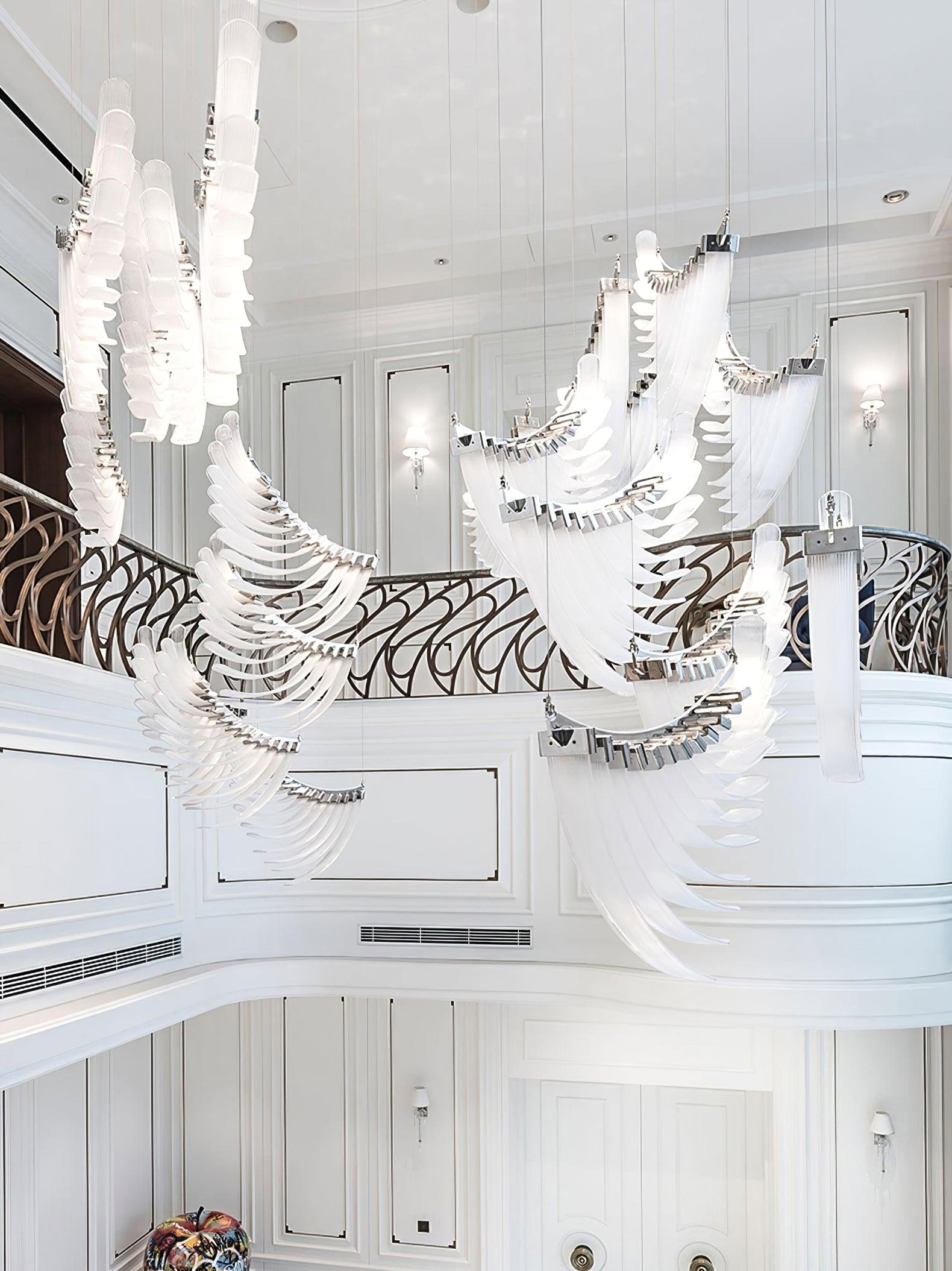 Modern Tiered Palmette Acrylic Chandelier with Ribbed Leaf Design and Chrome Finish