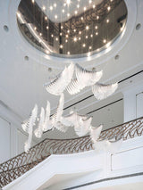 Modern Tiered Palmette Acrylic Chandelier with Ribbed Leaf Design and Chrome Finish
