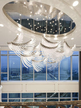 Modern Tiered Palmette Acrylic Chandelier with Ribbed Leaf Design and Chrome Finish