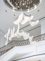 Modern Tiered Palmette Acrylic Chandelier with Ribbed Leaf Design and Chrome Finish