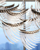 Modern Tiered Palmette Acrylic Chandelier with Ribbed Leaf Design and Chrome Finish