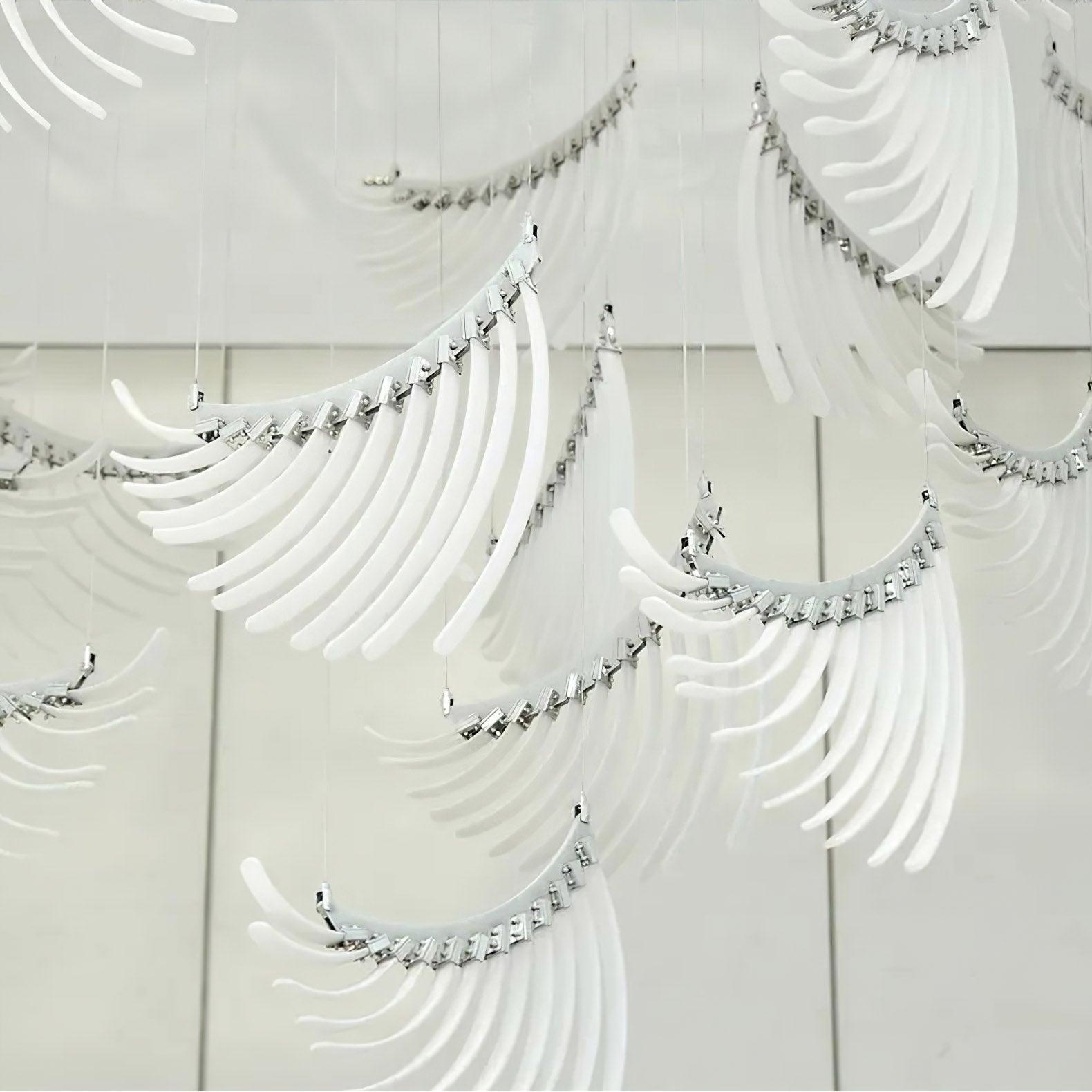 Modern Tiered Palmette Acrylic Chandelier with Ribbed Leaf Design and Chrome Finish