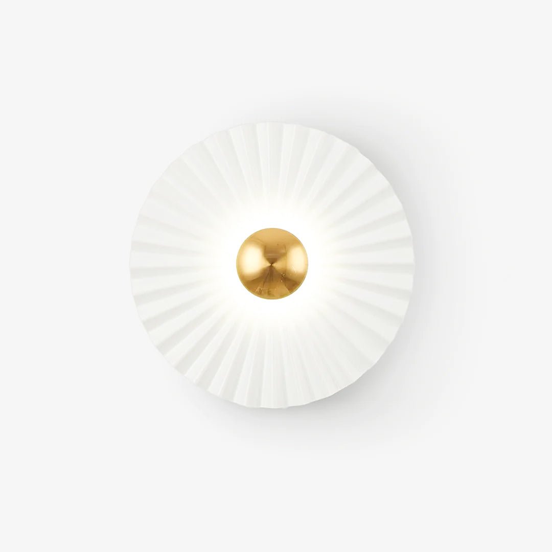 Modern Tinsley Pleated Ceramic Wall Sconce Glossy White and Gold Flush Mount Light for Living Room