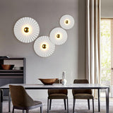 Modern Tinsley Pleated Ceramic Wall Sconce Glossy White and Gold Flush Mount Light for Living Room