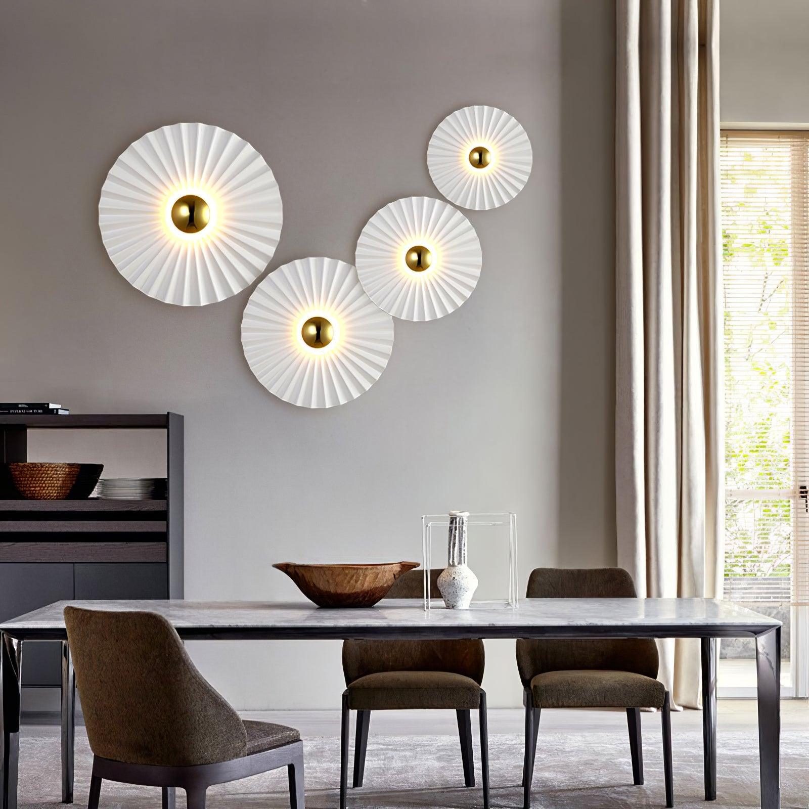 Modern Tinsley Pleated Ceramic Wall Sconce Glossy White and Gold Flush Mount Light for Living Room