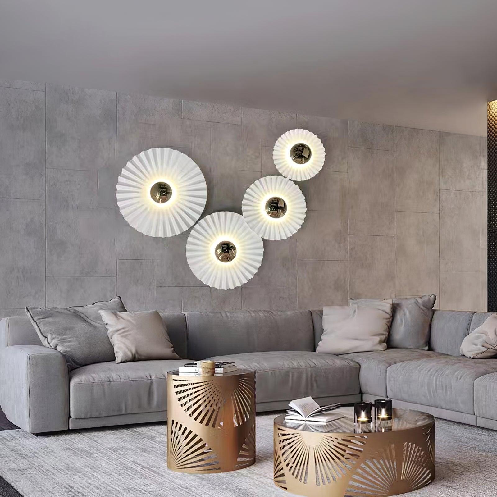 Modern Tinsley Pleated Ceramic Wall Sconce Glossy White and Gold Flush Mount Light for Living Room