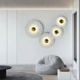 Modern Tinsley Pleated Ceramic Wall Sconce Glossy White and Gold Flush Mount Light for Living Room