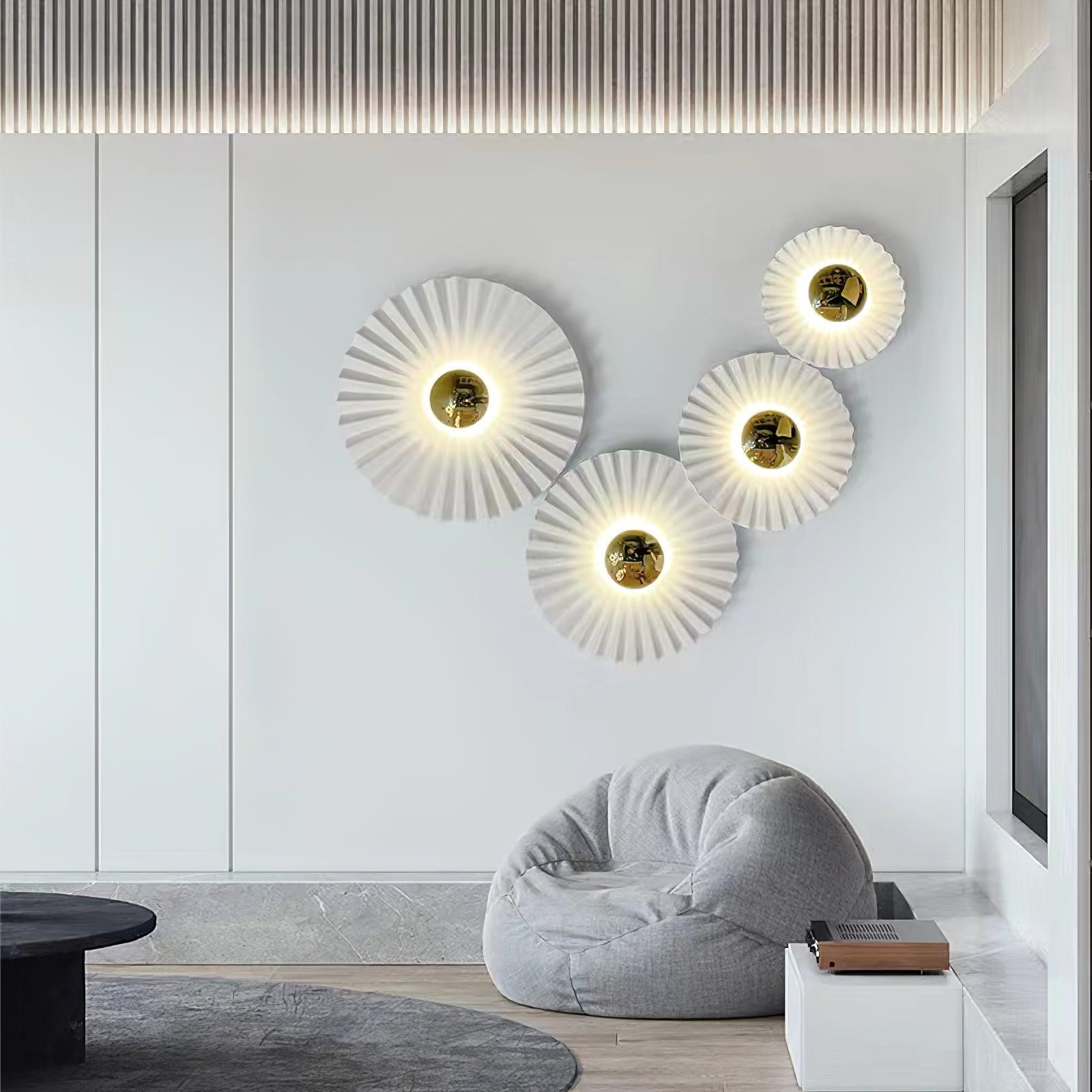 Modern Tinsley Pleated Ceramic Wall Sconce Glossy White and Gold Flush Mount Light for Living Room
