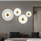 Modern Tinsley Pleated Ceramic Wall Sconce Glossy White and Gold Flush Mount Light for Living Room