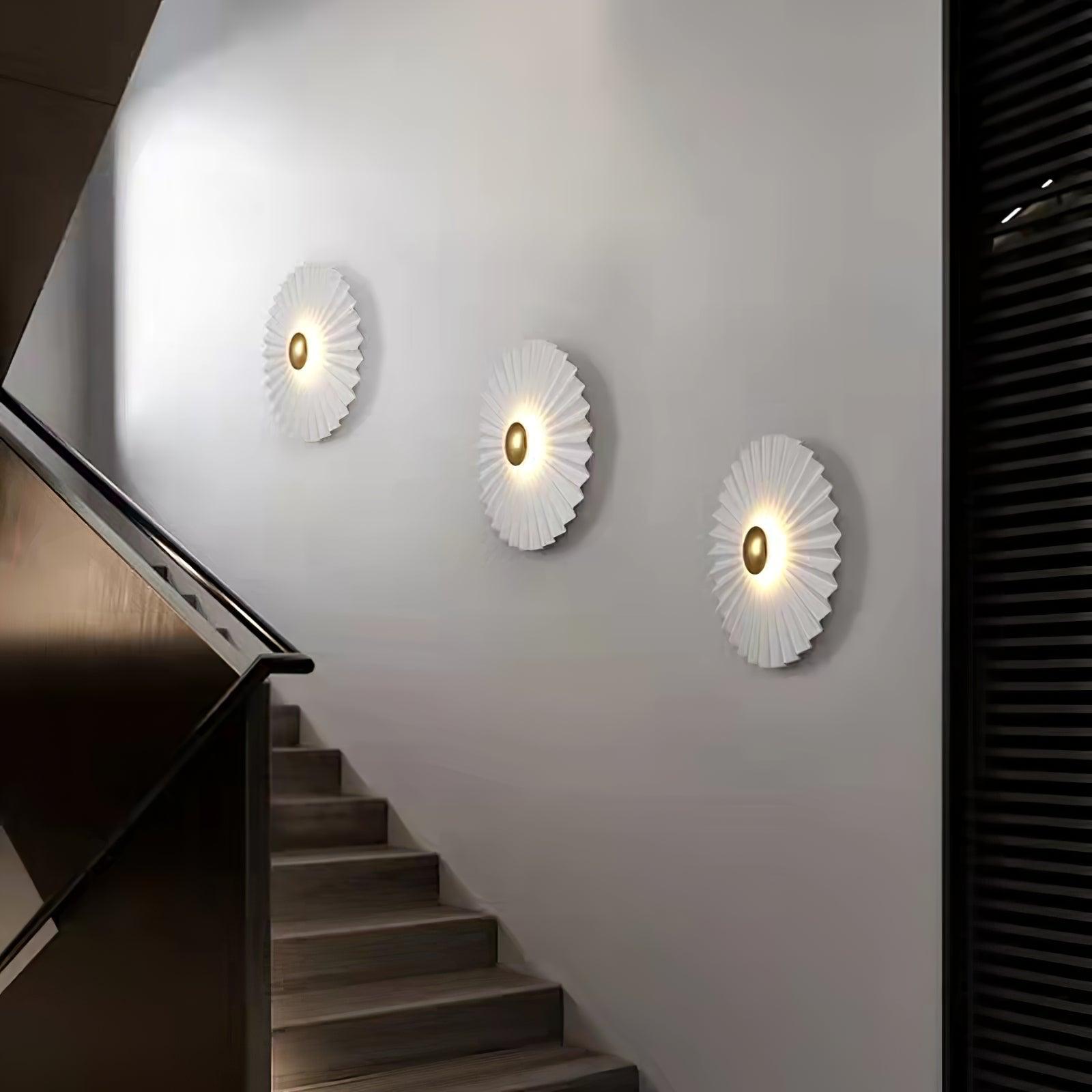Modern Tinsley Pleated Ceramic Wall Sconce Glossy White and Gold Flush Mount Light for Living Room