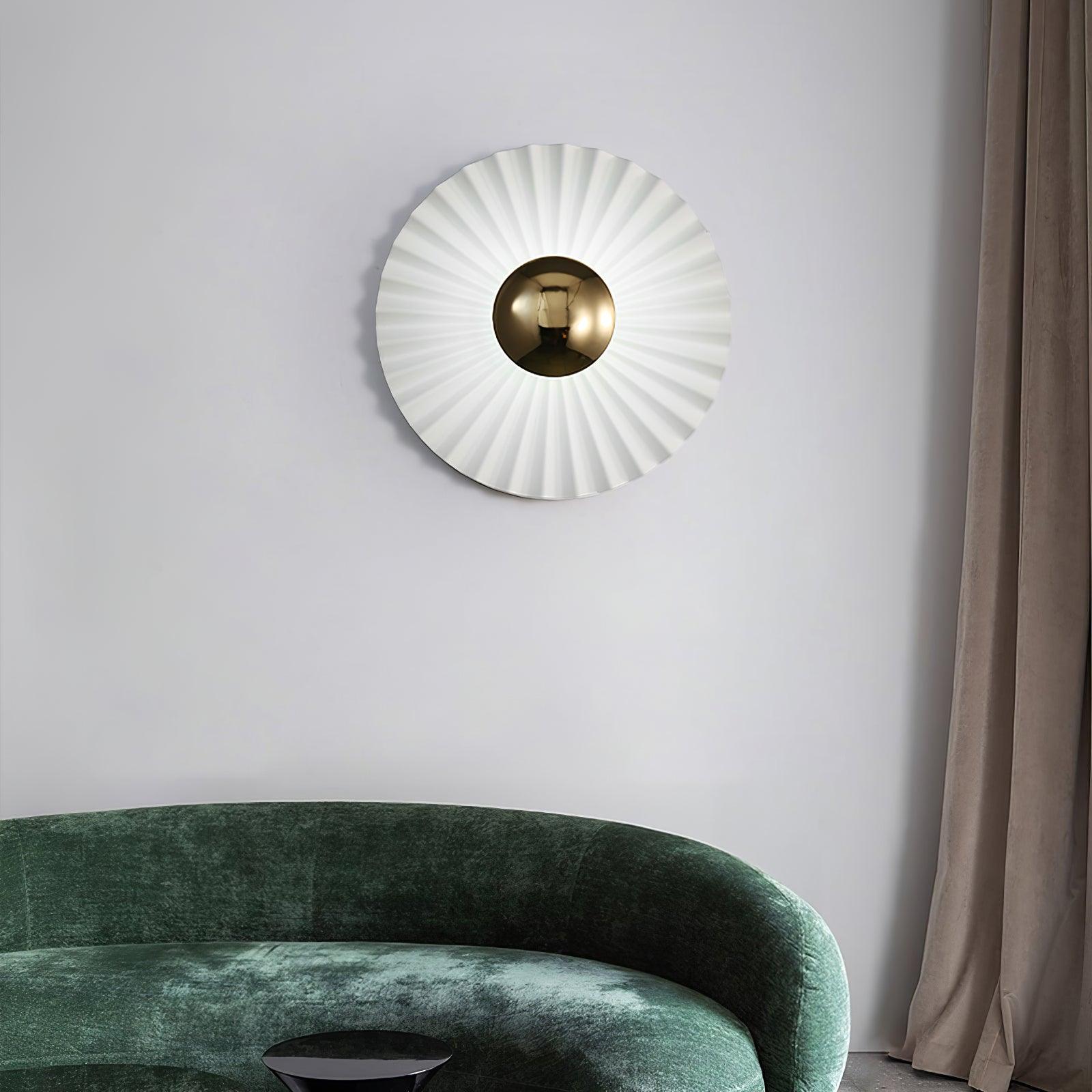 Modern Tinsley Pleated Ceramic Wall Sconce Glossy White and Gold Flush Mount Light for Living Room