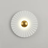 Modern Tinsley Pleated Ceramic Wall Sconce Glossy White and Gold Flush Mount Light for Living Room
