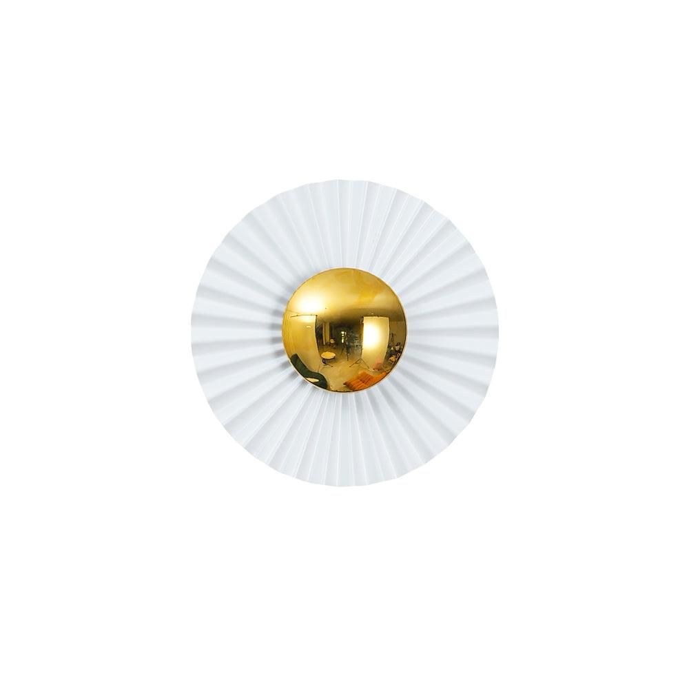 Modern Tinsley Pleated Ceramic Wall Sconce Glossy White and Gold Flush Mount Light for Living Room