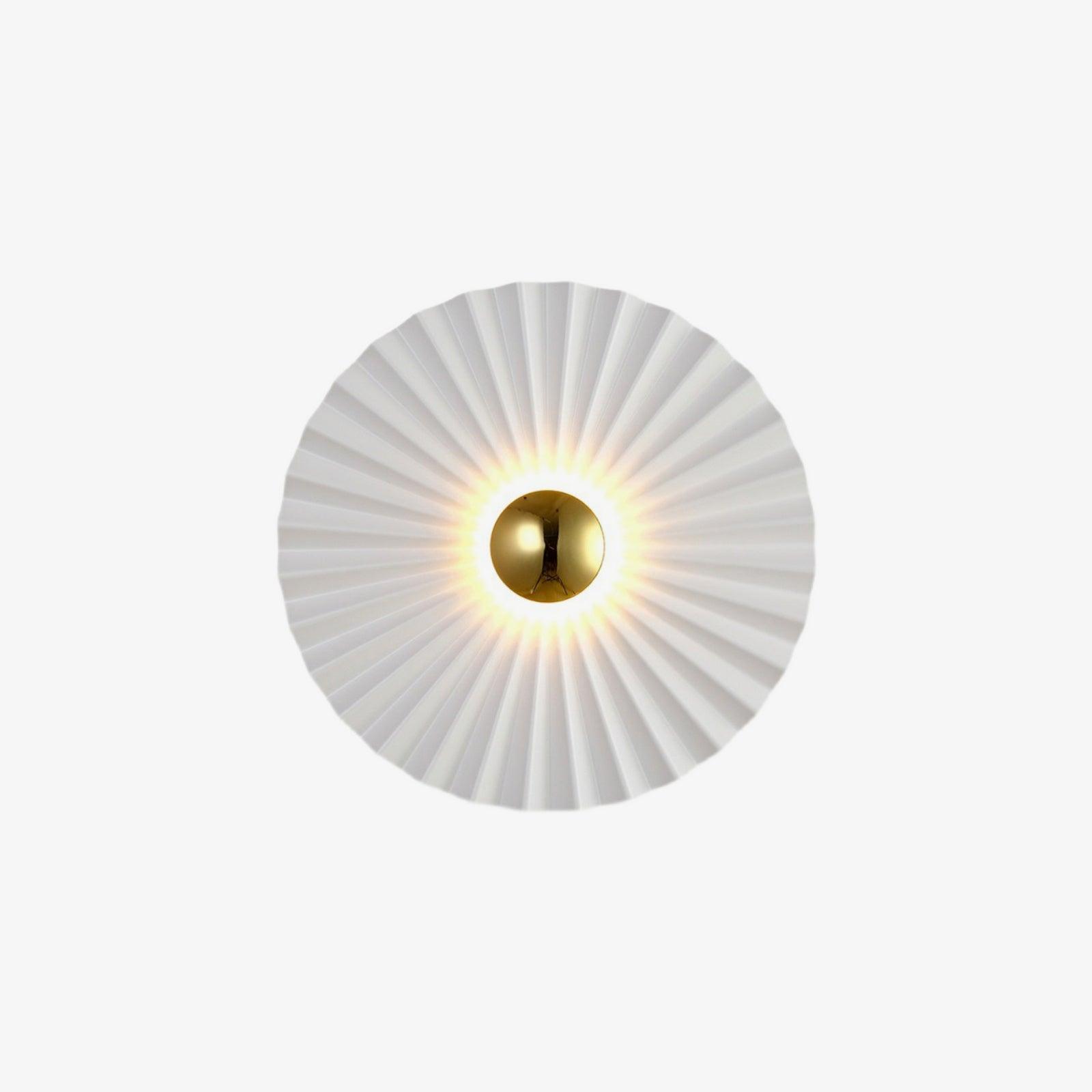 Modern Tinsley Pleated Ceramic Wall Sconce Glossy White and Gold Flush Mount Light for Living Room