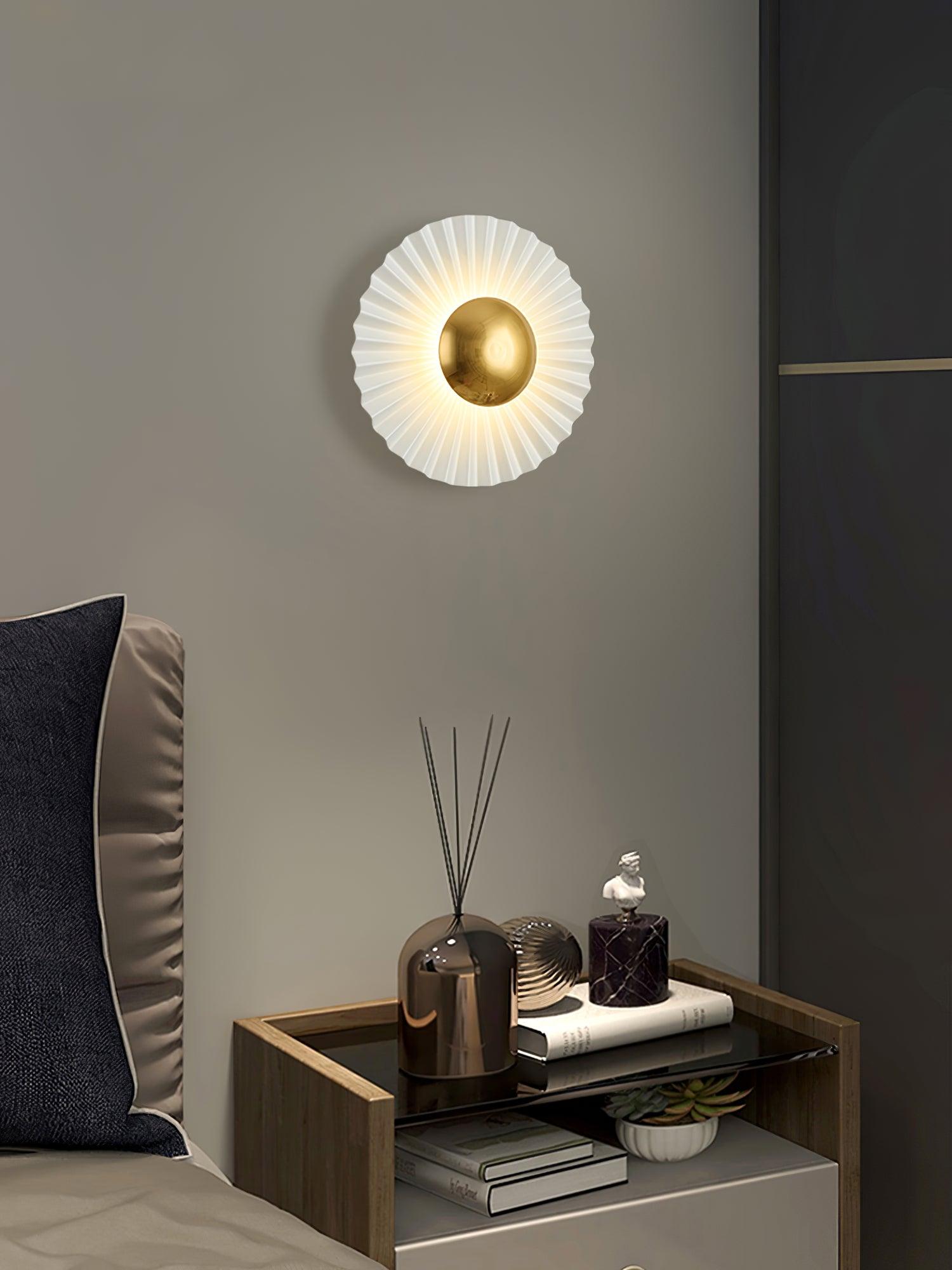 Modern Tinsley Pleated Ceramic Wall Sconce Glossy White and Gold Flush Mount Light for Living Room
