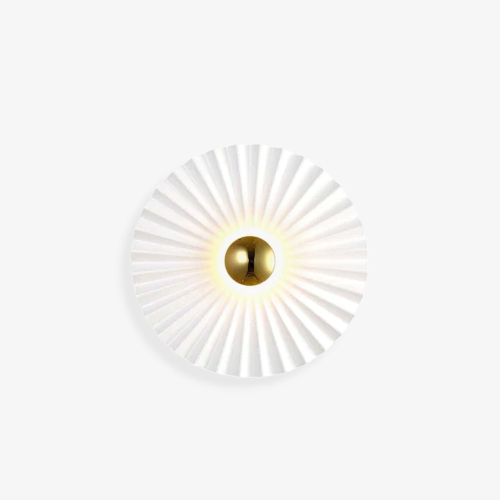 Modern Tinsley Pleated Ceramic Wall Sconce Glossy White and Gold Flush Mount Light for Living Room
