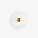 Modern Tinsley Pleated Ceramic Wall Sconce Glossy White and Gold Flush Mount Light for Living Room