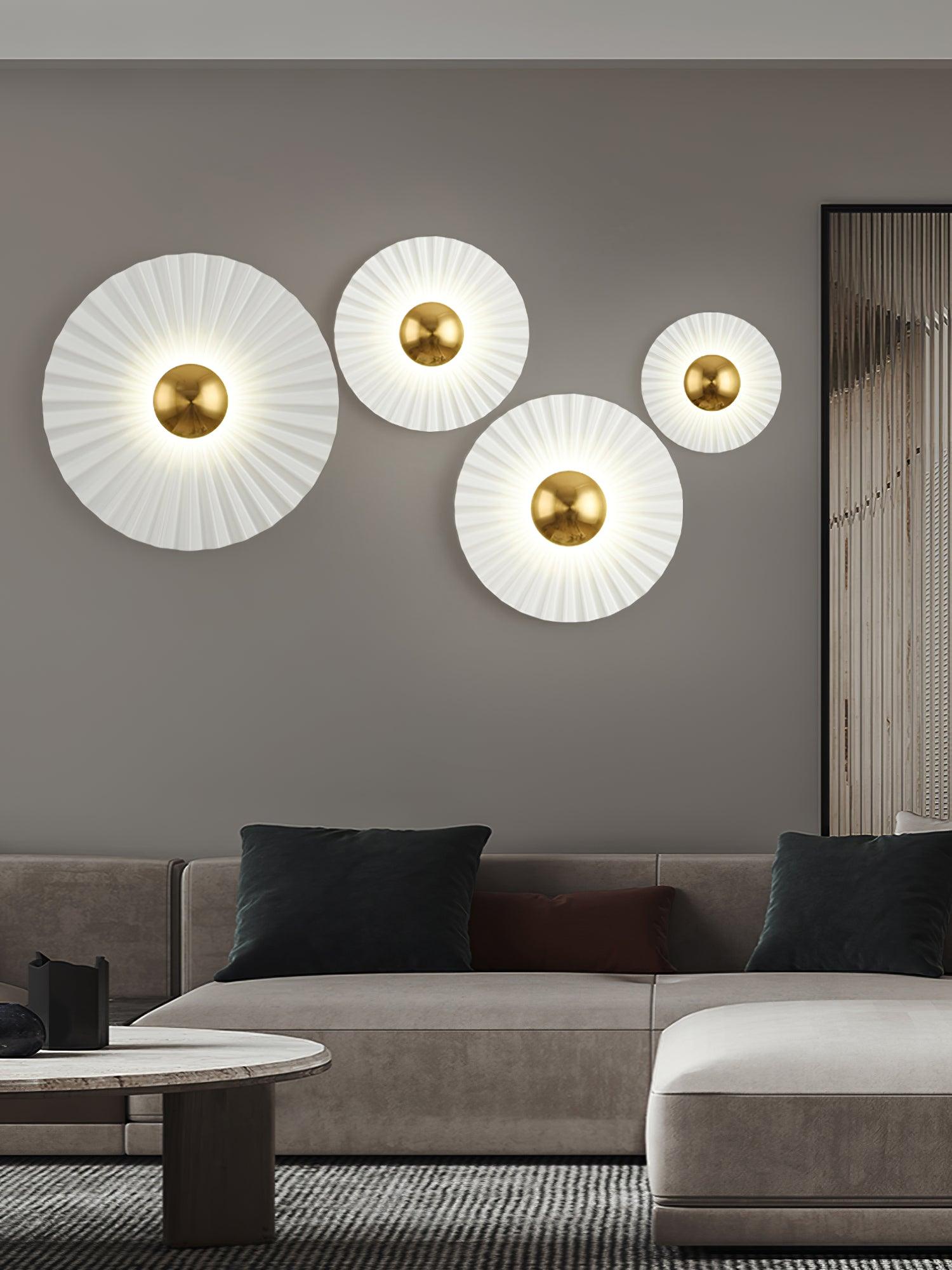 Modern Tinsley Pleated Ceramic Wall Sconce Glossy White and Gold Flush Mount Light for Living Room