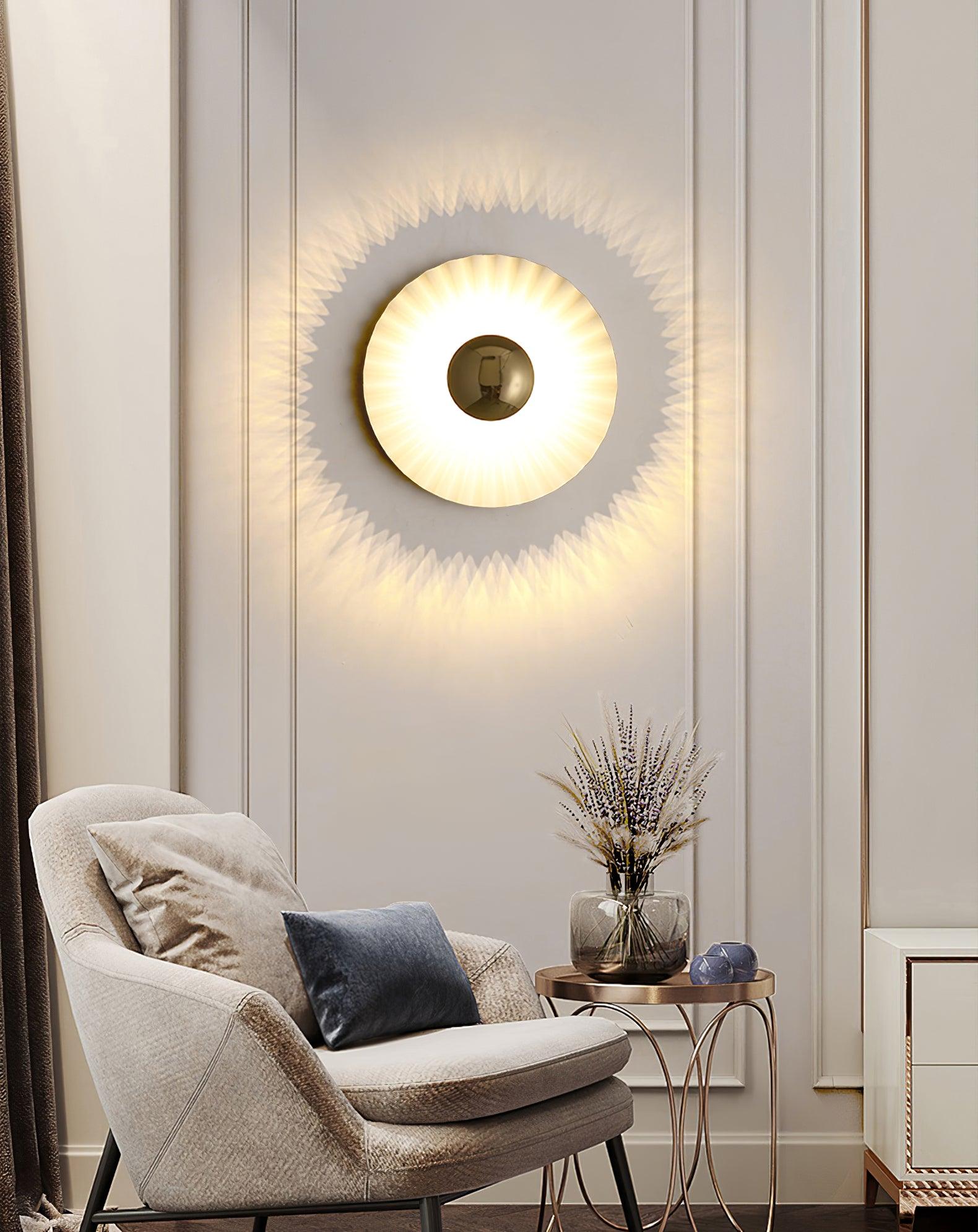 Modern Tinsley Pleated Ceramic Wall Sconce Glossy White and Gold Flush Mount Light for Living Room