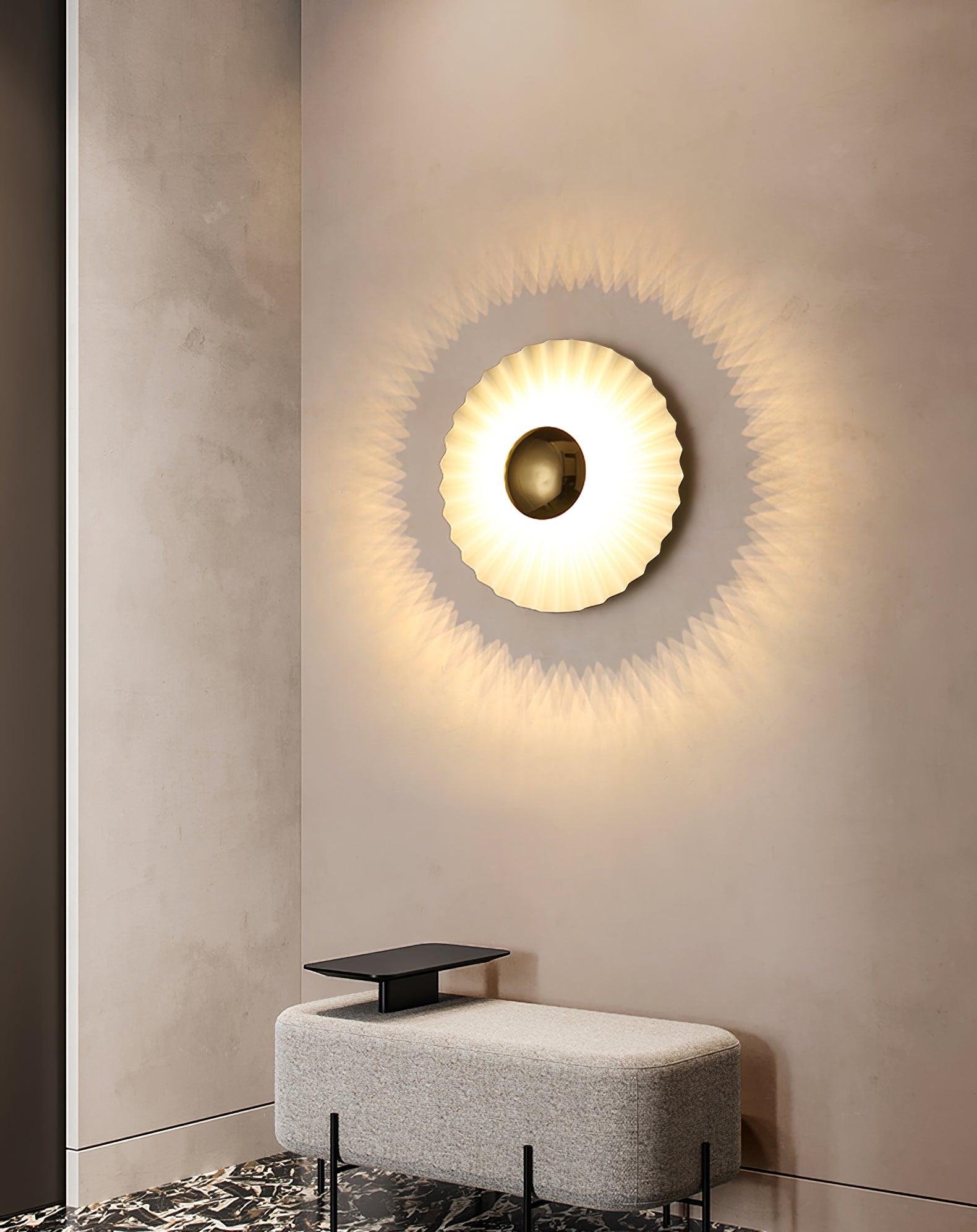 Modern Tinsley Pleated Ceramic Wall Sconce Glossy White and Gold Flush Mount Light for Living Room