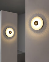 Modern Tinsley Pleated Ceramic Wall Sconce Glossy White and Gold Flush Mount Light for Living Room