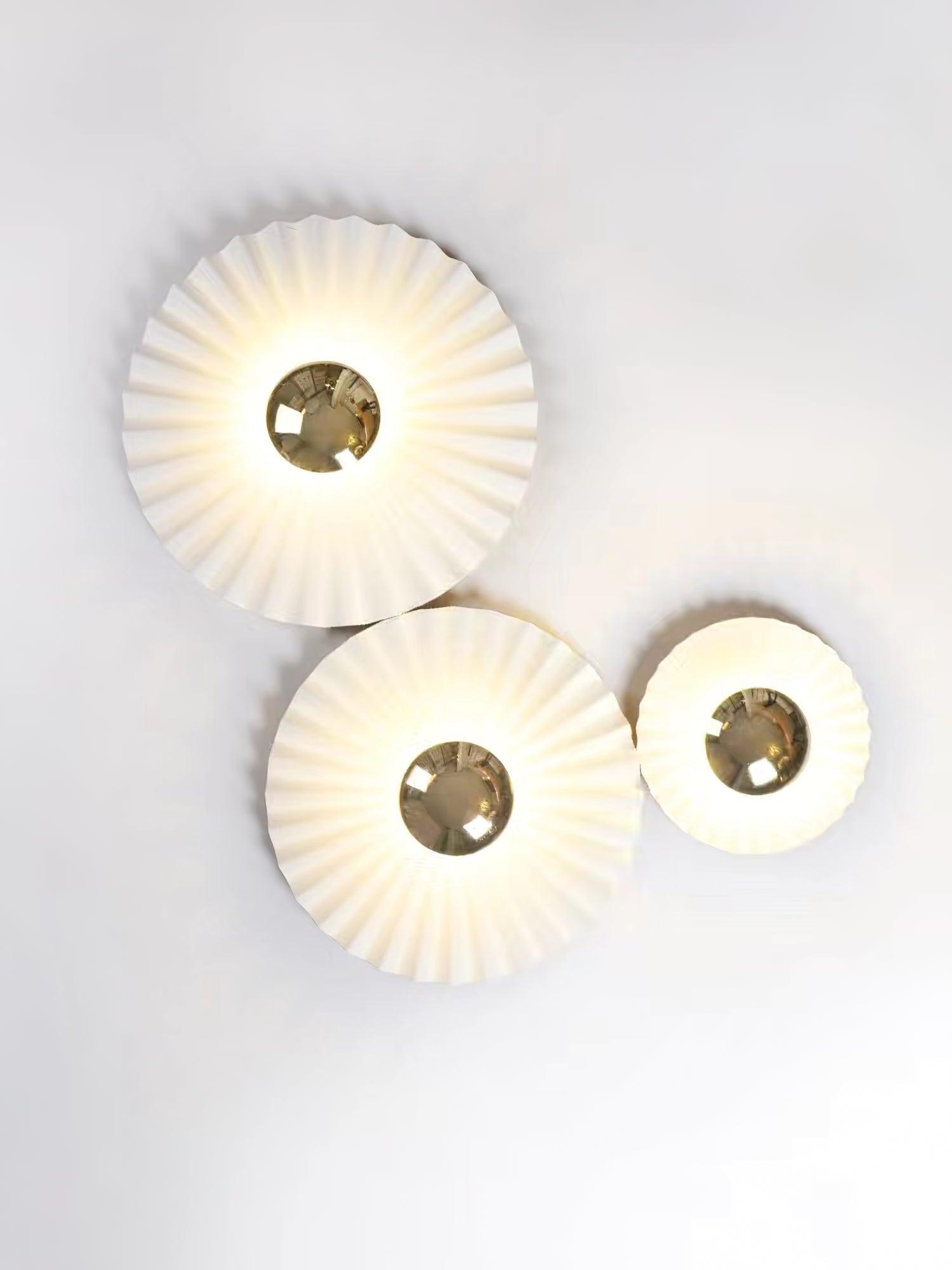 Modern Tinsley Pleated Ceramic Wall Sconce Glossy White and Gold Flush Mount Light for Living Room