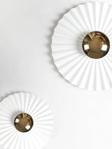 Modern Tinsley Pleated Ceramic Wall Sconce Glossy White and Gold Flush Mount Light for Living Room