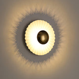 Modern Tinsley Pleated Ceramic Wall Sconce Glossy White and Gold Flush Mount Light for Living Room