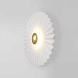 Modern Tinsley Pleated Ceramic Wall Sconce Glossy White and Gold Flush Mount Light for Living Room