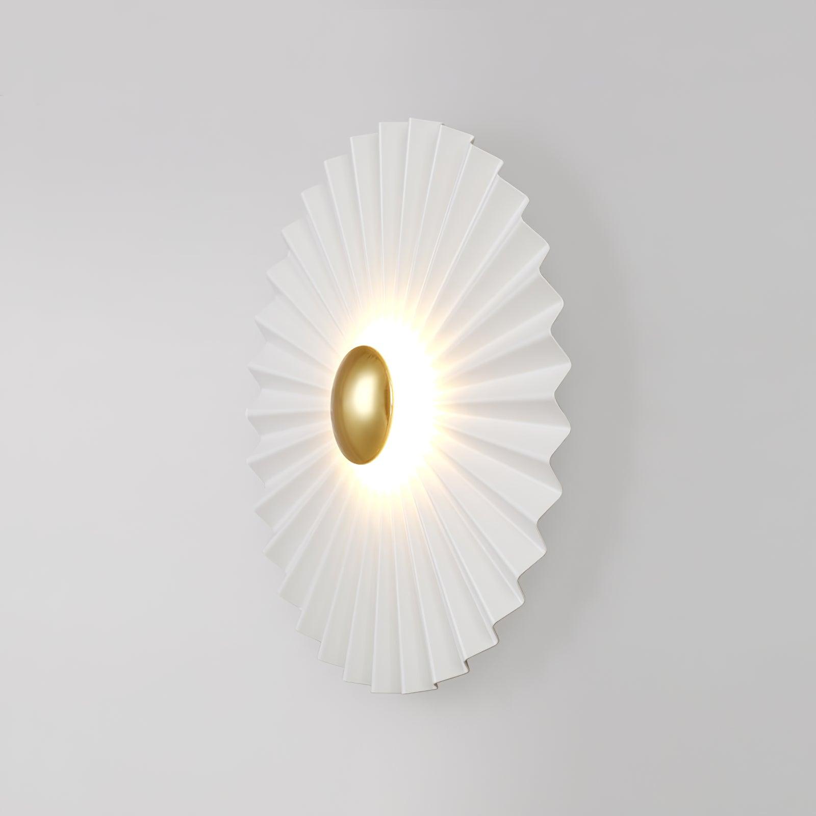 Modern Tinsley Pleated Ceramic Wall Sconce Glossy White and Gold Flush Mount Light for Living Room