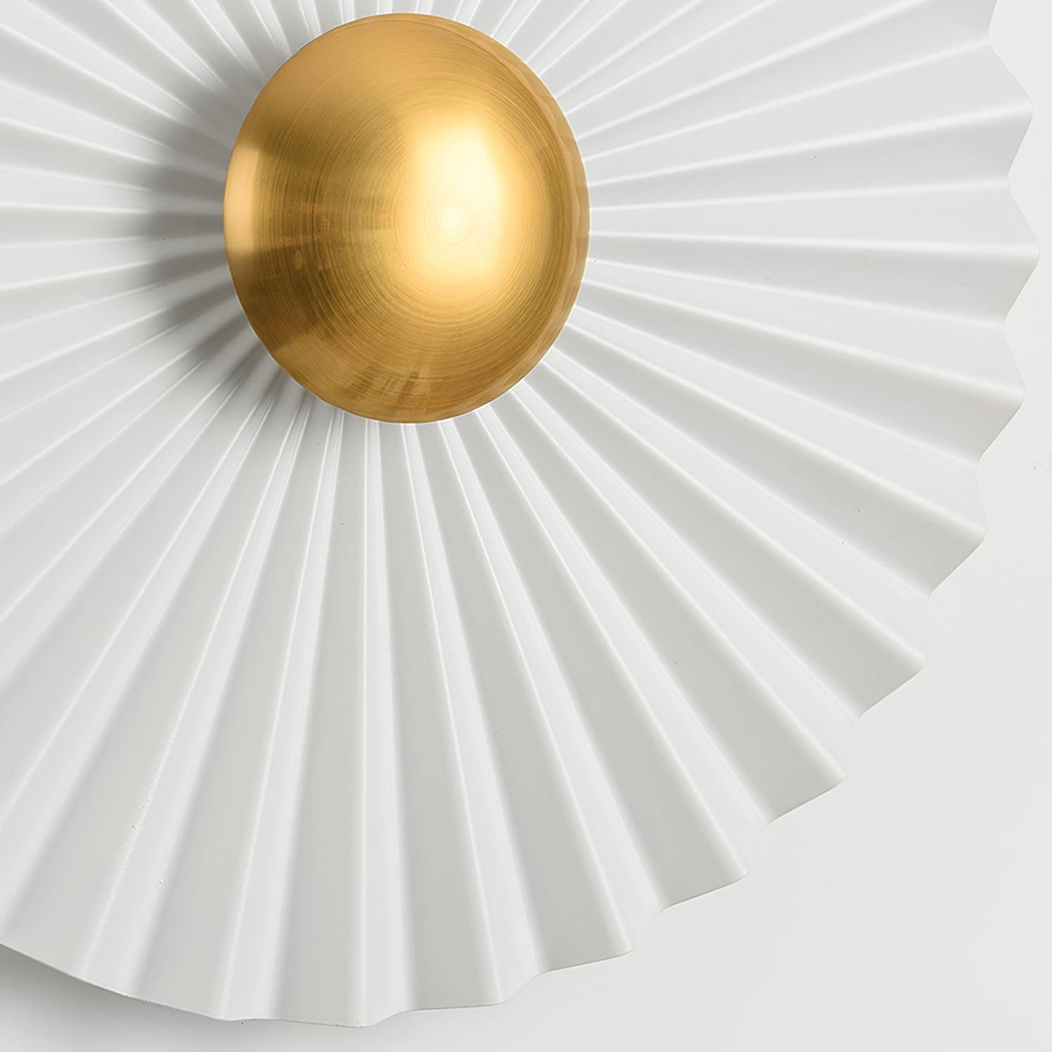 Modern Tinsley Pleated Ceramic Wall Sconce Glossy White and Gold Flush Mount Light for Living Room