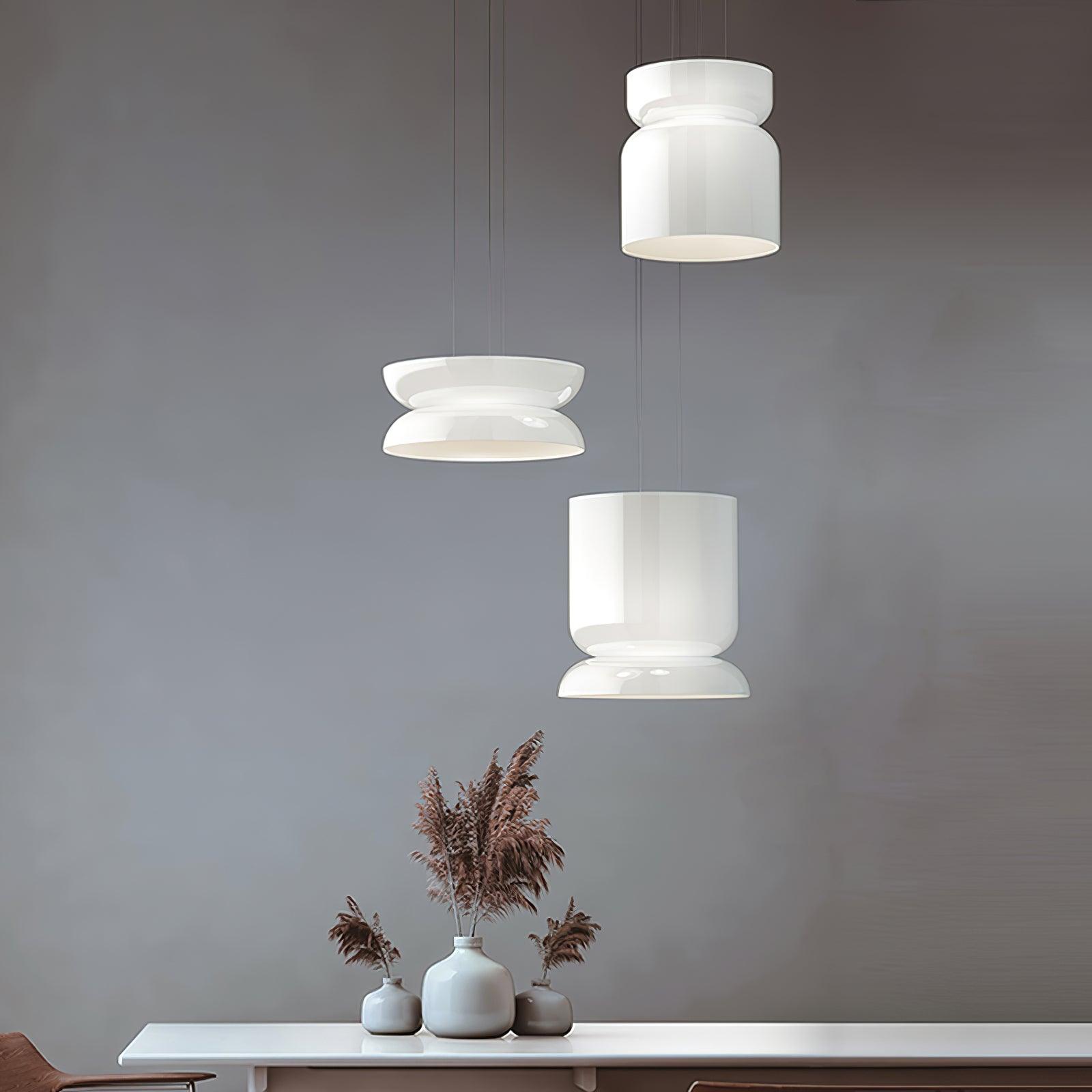 Modern Totem LED Blown Glass Pendant Lamp Geometric White Modular Hanging Fixture