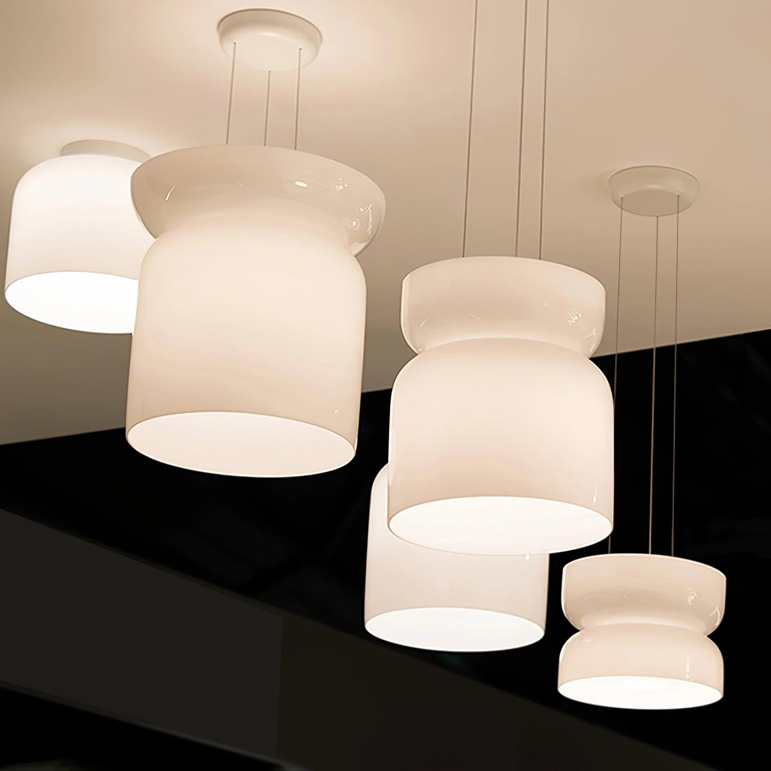 Modern Totem LED Blown Glass Pendant Lamp Geometric White Modular Hanging Fixture