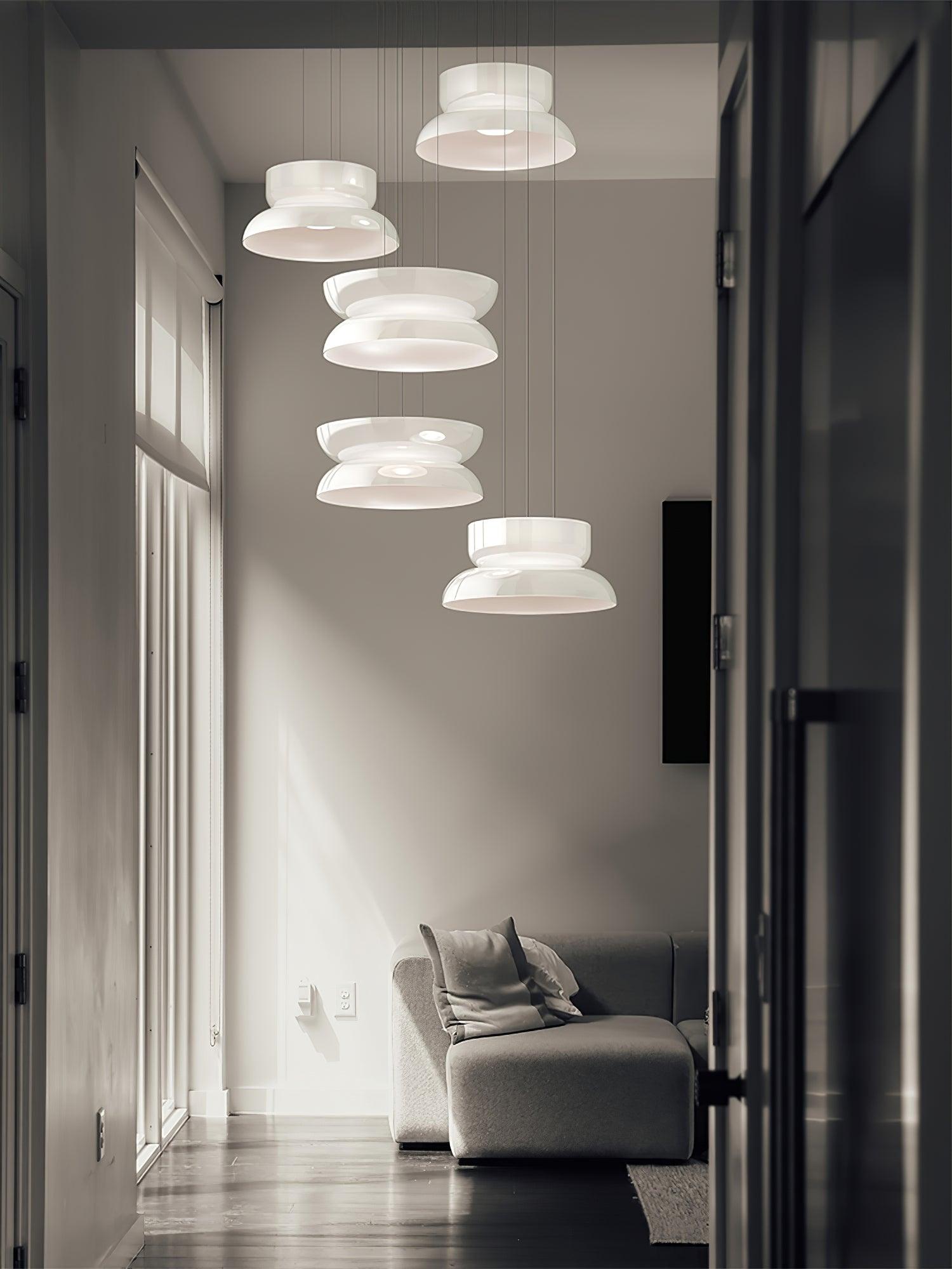 Modern Totem LED Blown Glass Pendant Lamp Geometric White Modular Hanging Fixture