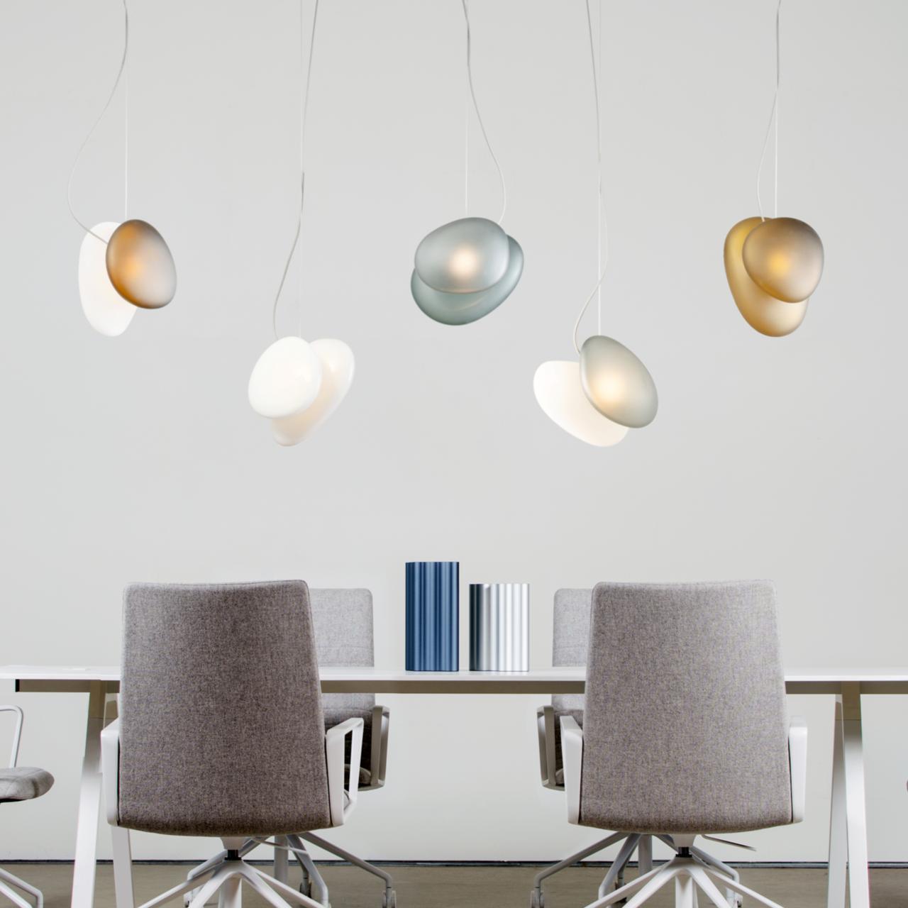 Modern Translucent Frosted Glass Pendant Light with Hand Blown Pebble Shape Design
