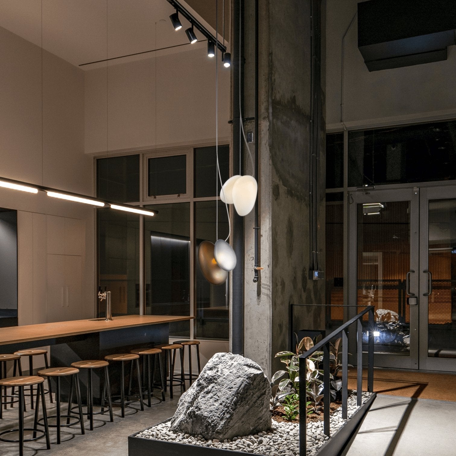 Modern Translucent Frosted Glass Pendant Light with Hand Blown Pebble Shape Design