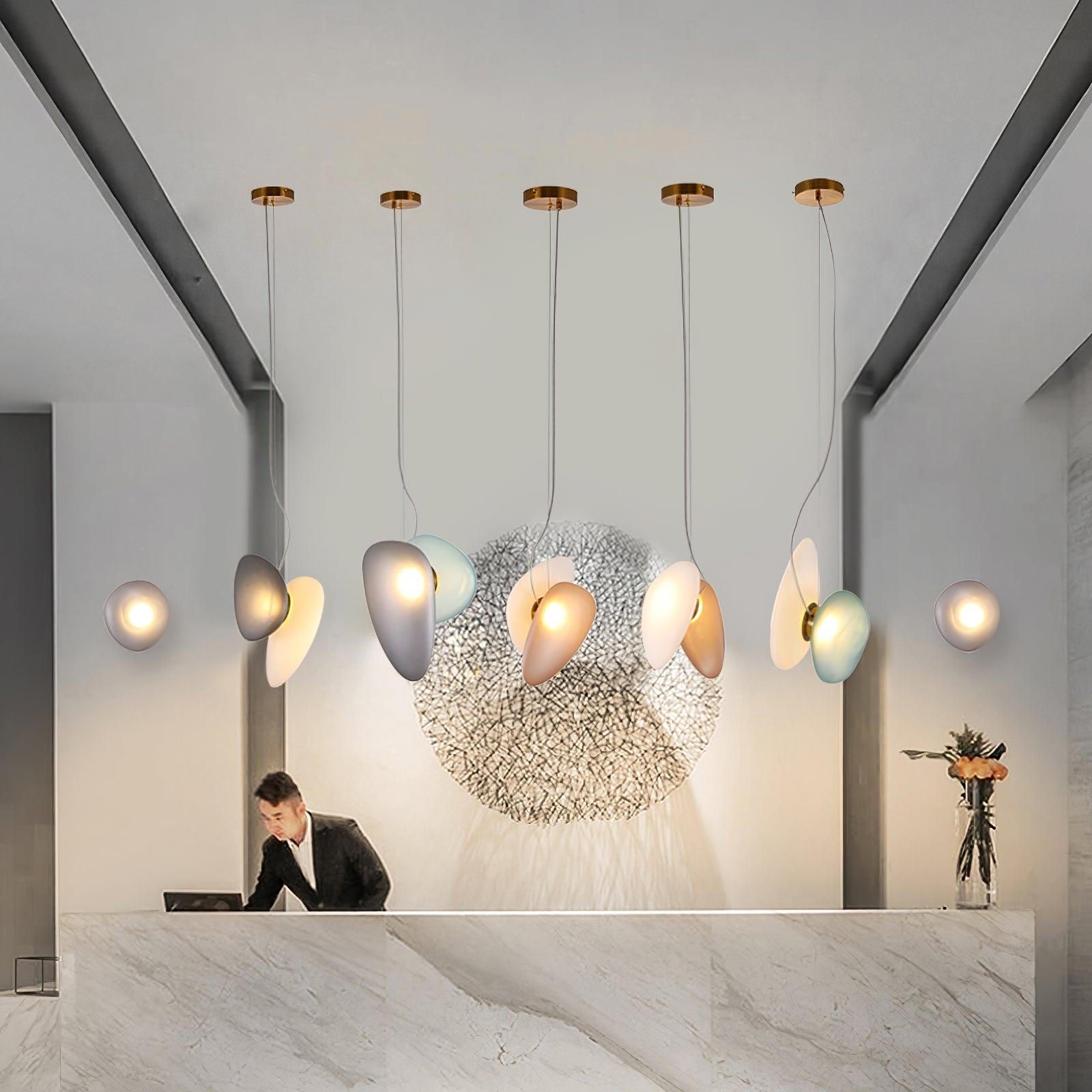 Modern Translucent Frosted Glass Pendant Light with Hand Blown Pebble Shape Design