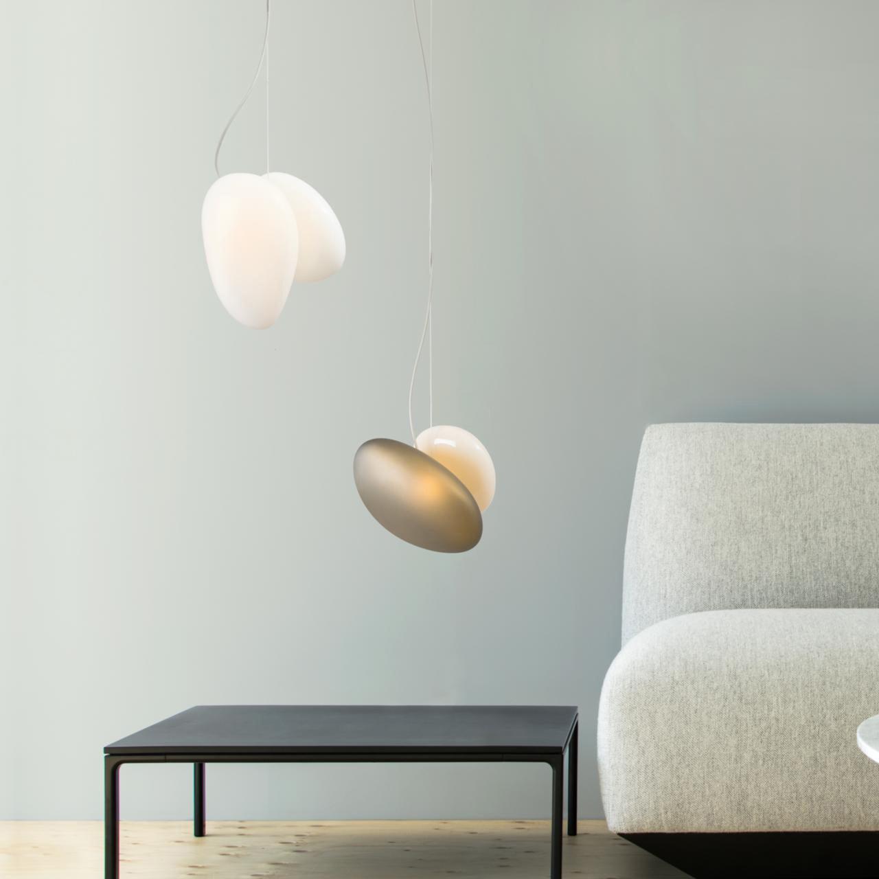 Modern Translucent Frosted Glass Pendant Light with Hand Blown Pebble Shape Design