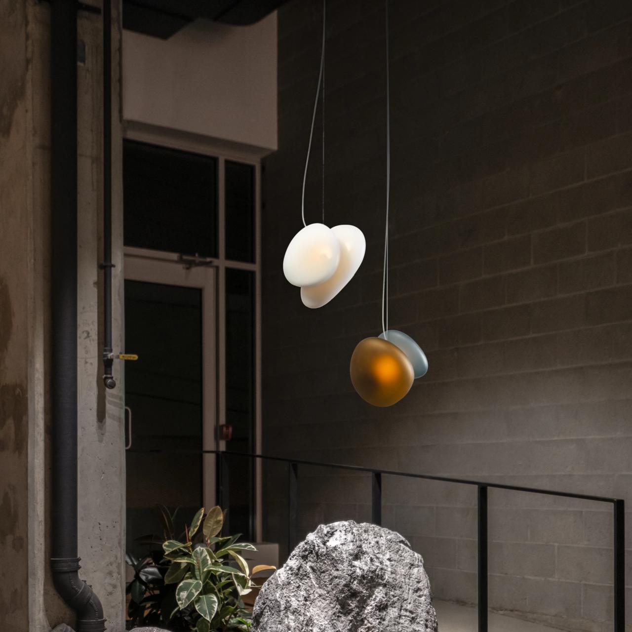 Modern Translucent Frosted Glass Pendant Light with Hand Blown Pebble Shape Design