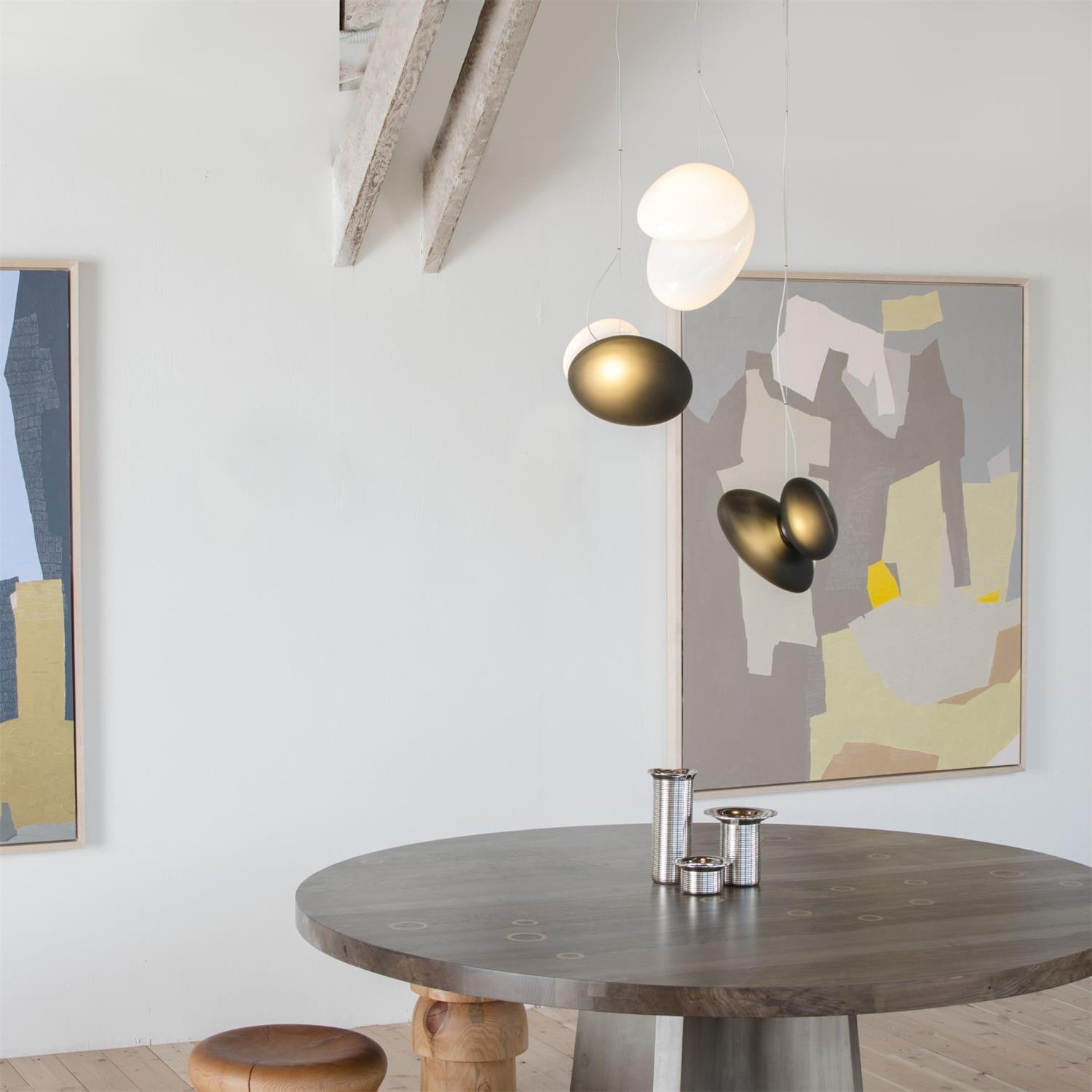 Modern Translucent Frosted Glass Pendant Light with Hand Blown Pebble Shape Design