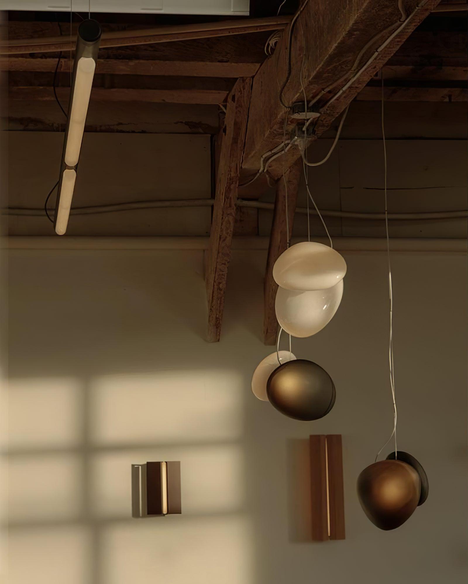 Modern Translucent Frosted Glass Pendant Light with Hand Blown Pebble Shape Design